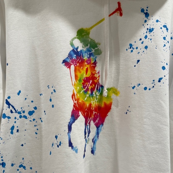 Ralph Lauren White Hoodie with Multicolor Print NWOT - Picture 4 of 7